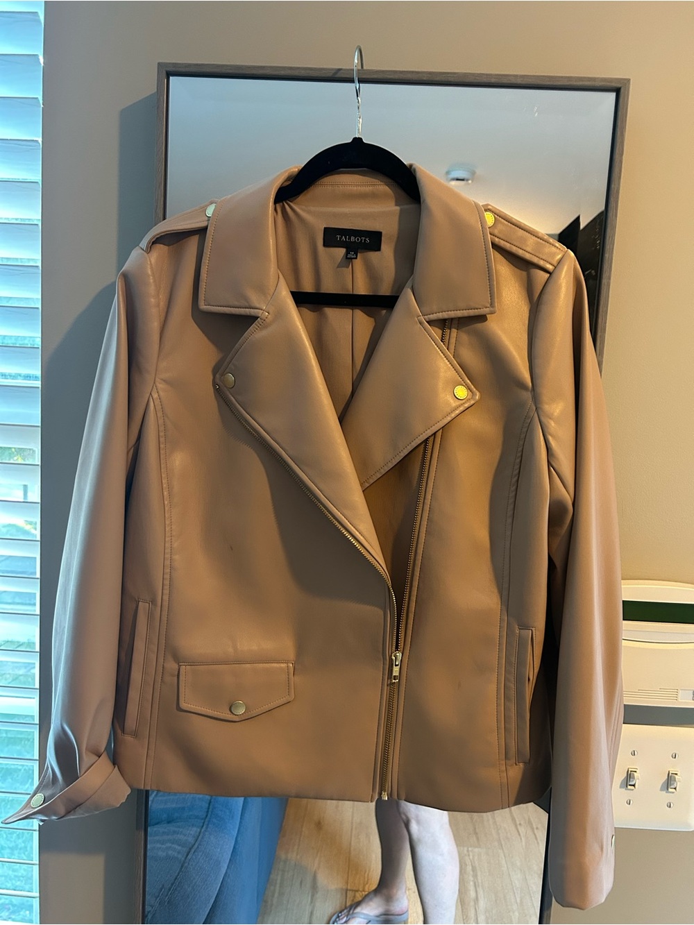 Talbots Faux Leather Moto Jacket – Camel/Tan – Women’s Moto Style Zip Jacket - Picture 4 of 6